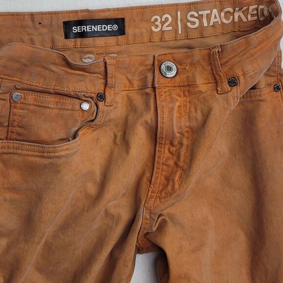 Serenede Stacked Orange Grunge Flare Pants | Men’s 32x34 | Y2K Streetwear Retro - Picture 3 of 8